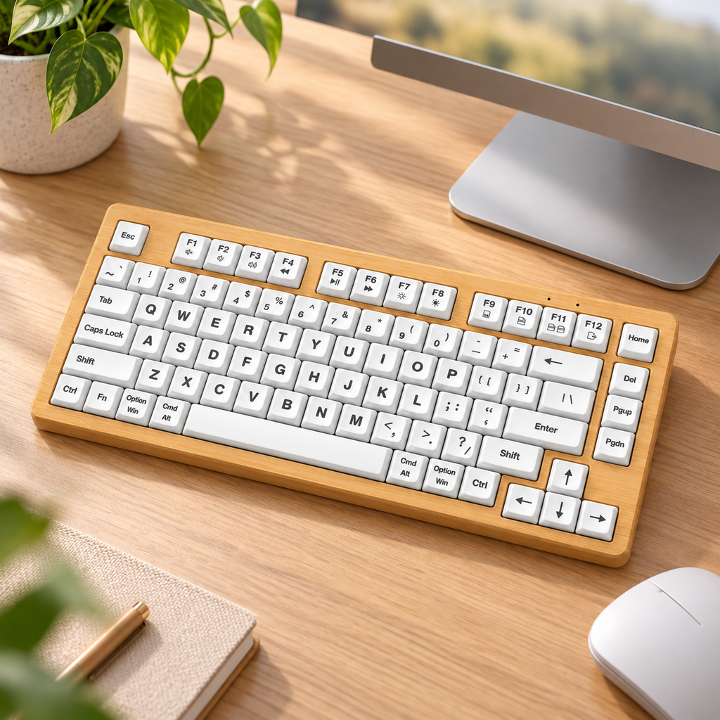 Clavier Sans Fil À Structure En Bois Avec Design Ondulé