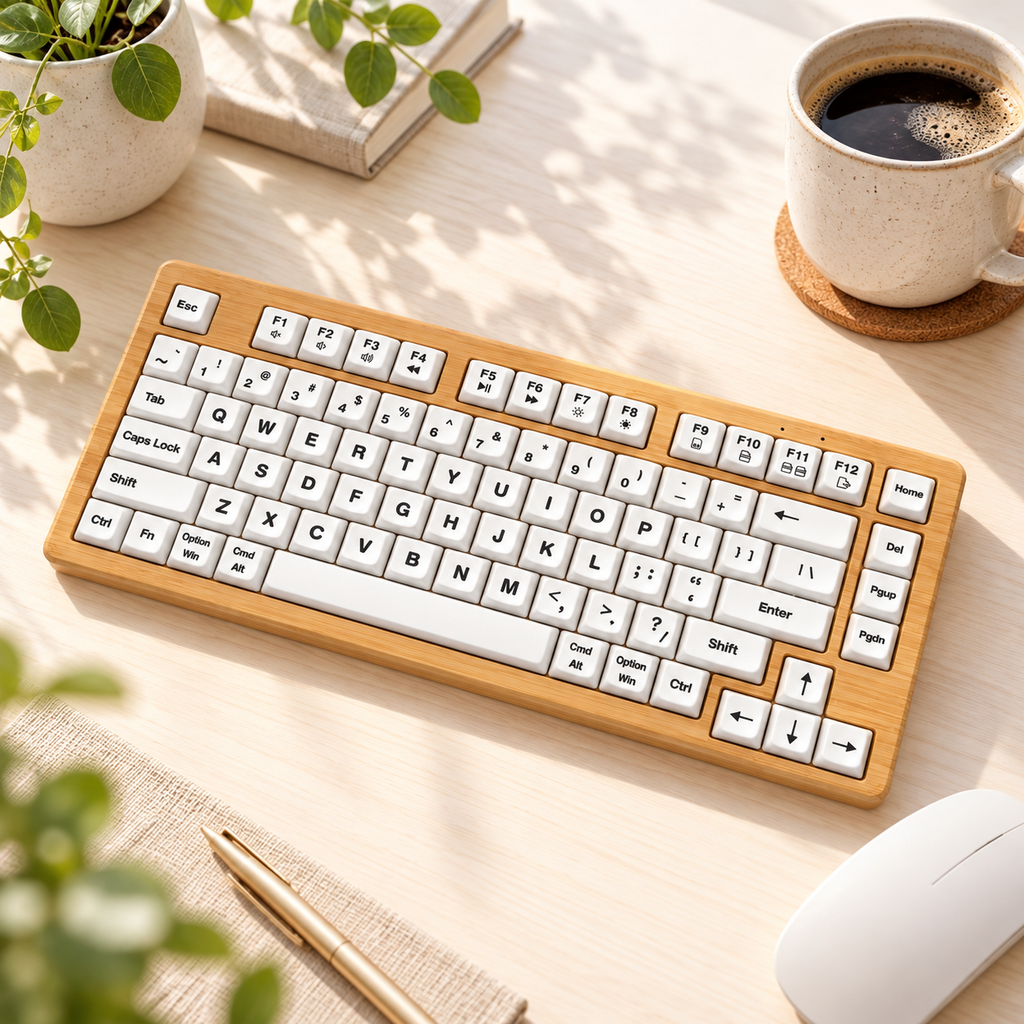 Clavier Sans Fil À Structure En Bois Avec Design Ondulé