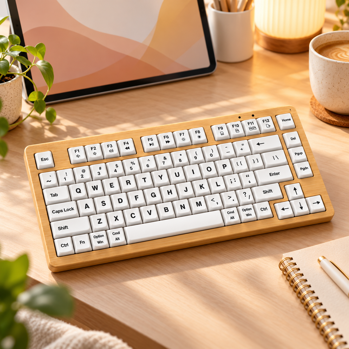 Clavier Sans Fil À Structure En Bois Avec Design Ondulé