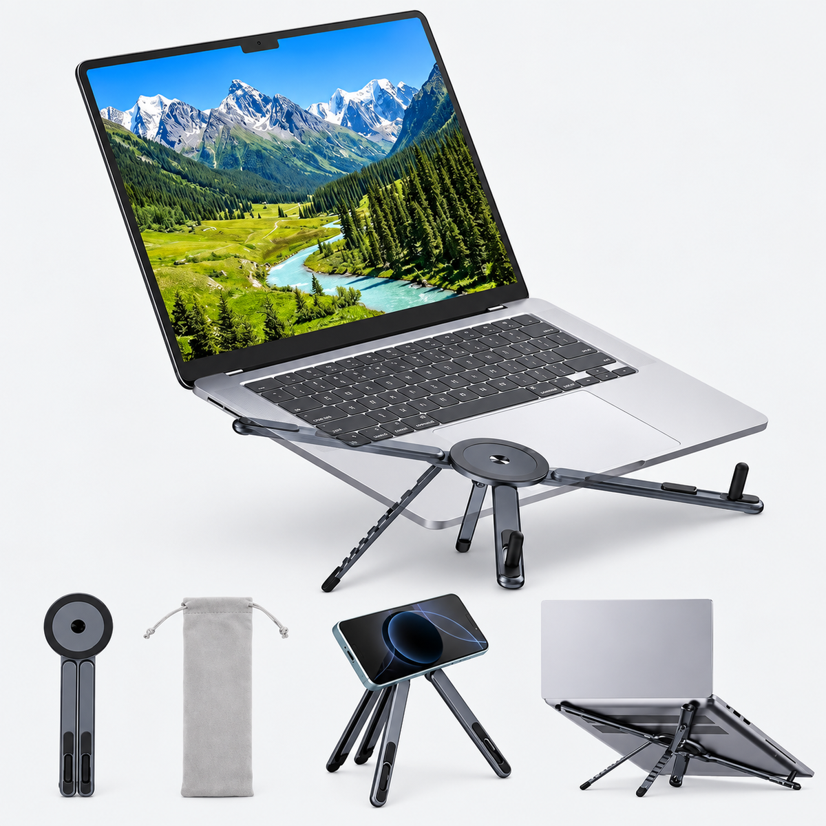 Support D’ordinateur Portable Pliable 3 En 1 Avec Support Téléphone Magnétique